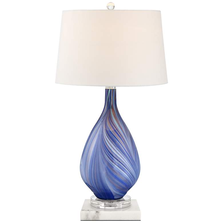 Image 1 Possini Euro Taylor Blue Table Lamp with Square White Marble Riser