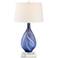 Possini Euro Taylor Blue Table Lamp with Square White Marble Riser