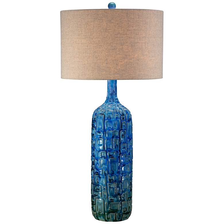 Image 2 Possini Euro Teal 36" Ceramic Mid-Century Lamp with Table Top Dimmer