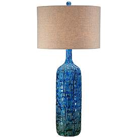 Image2 of Possini Euro Teal 36" Ceramic Mid-Century Lamp with Table Top Dimmer