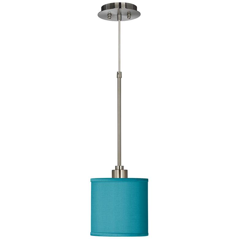 Image 2 Possini Euro Teal Blue 7 inch Wide Faux Silk Mini Pendant Light