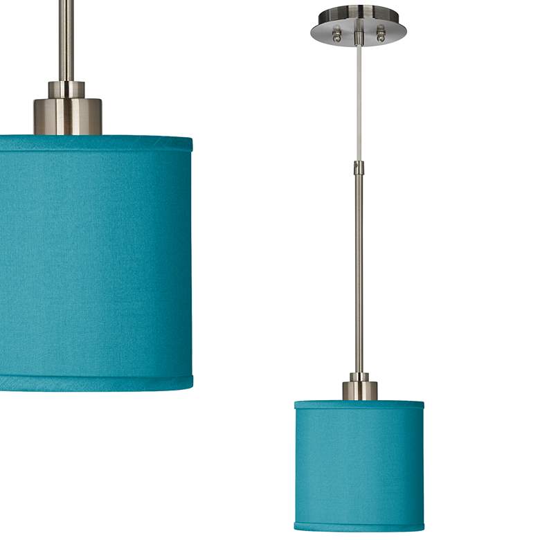 Image 1 Possini Euro Teal Blue 7 inch Wide Faux Silk Mini Pendant Light