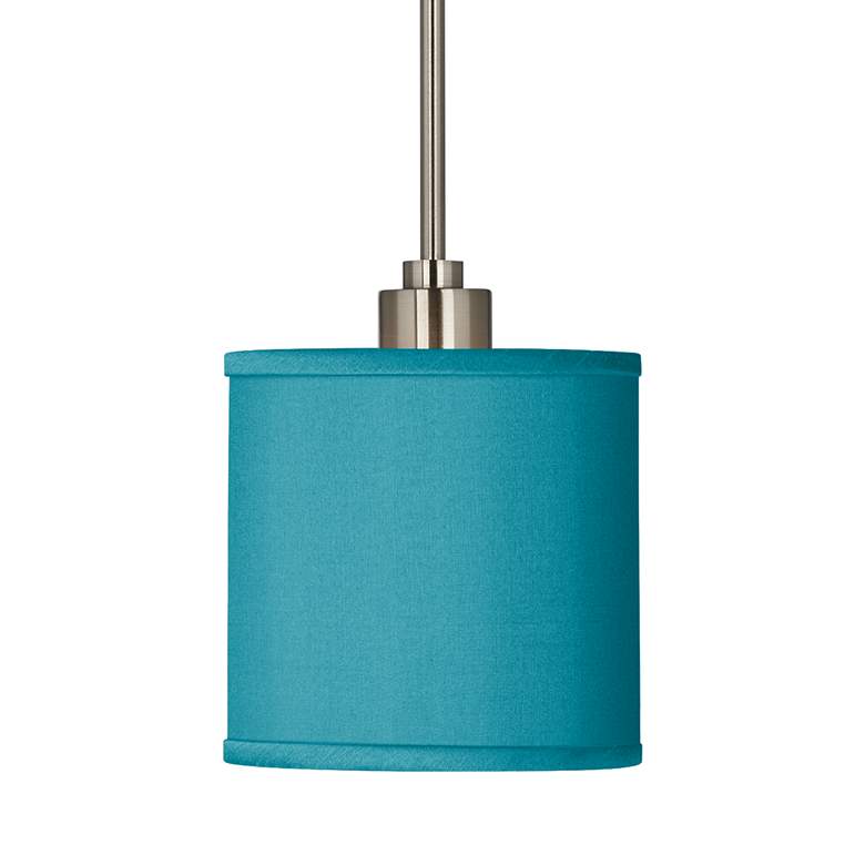 Image 3 Possini Euro Teal Blue 7" Wide Faux Silk Mini Pendant Light more views
