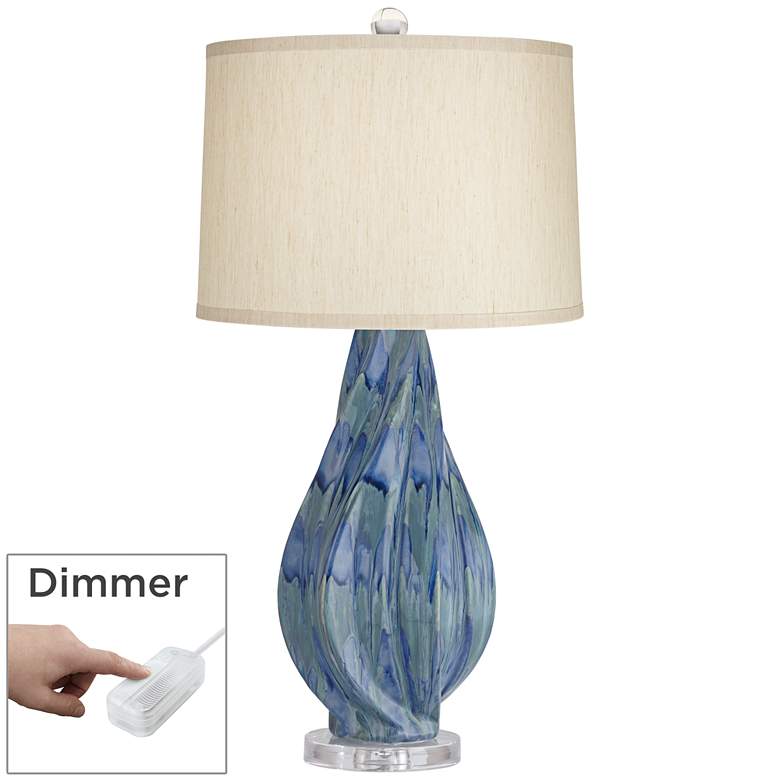 Image 1 Possini Euro Teresa 31 inch Teal Drip Ceramic Table Lamp with Dimmer