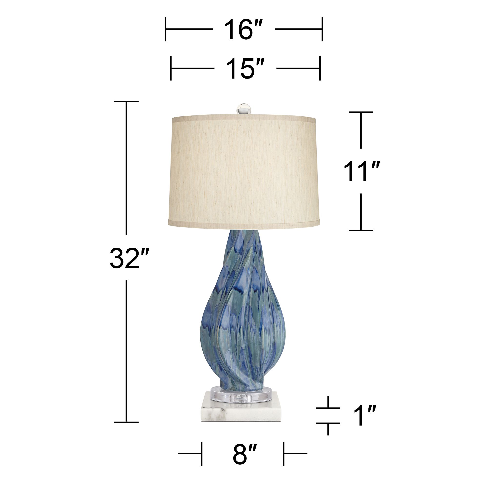 Image 6 Possini Euro Teresa 31" Teal Ceramic Lamp with White Marble Riser more views