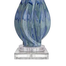 Image5 of Possini Euro Teresa Blue Drip Ceramic Lamp With 8" Wide Square Riser more views