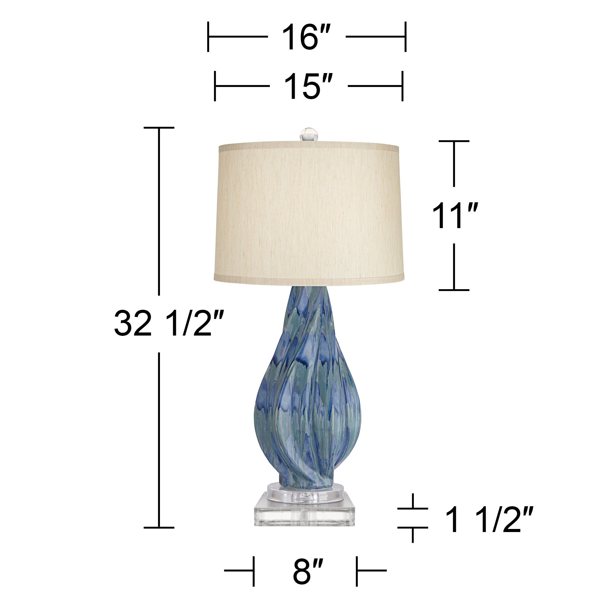 Image 6 Possini Euro Teresa Blue Drip Ceramic Lamp With 8" Wide Square Riser more views