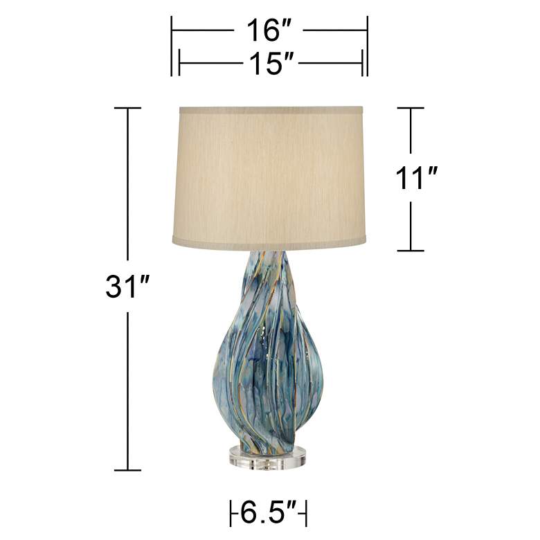 Image 6 Possini Euro Teresa Teal Drip Ceramic Lamp With 8" Wide Round Riser more views