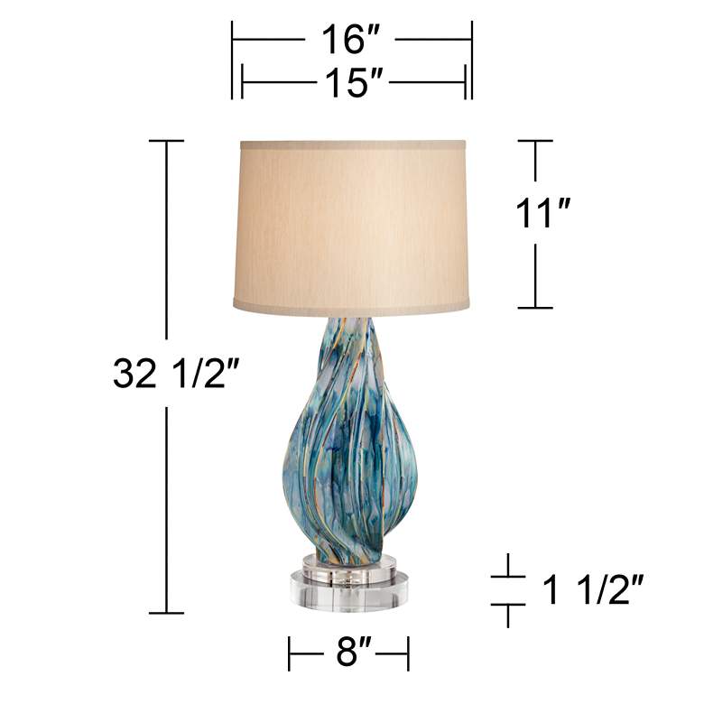 Image 6 Possini Euro Teresa Teal Drip Ceramic Lamp With 8" Wide Round Riser more views