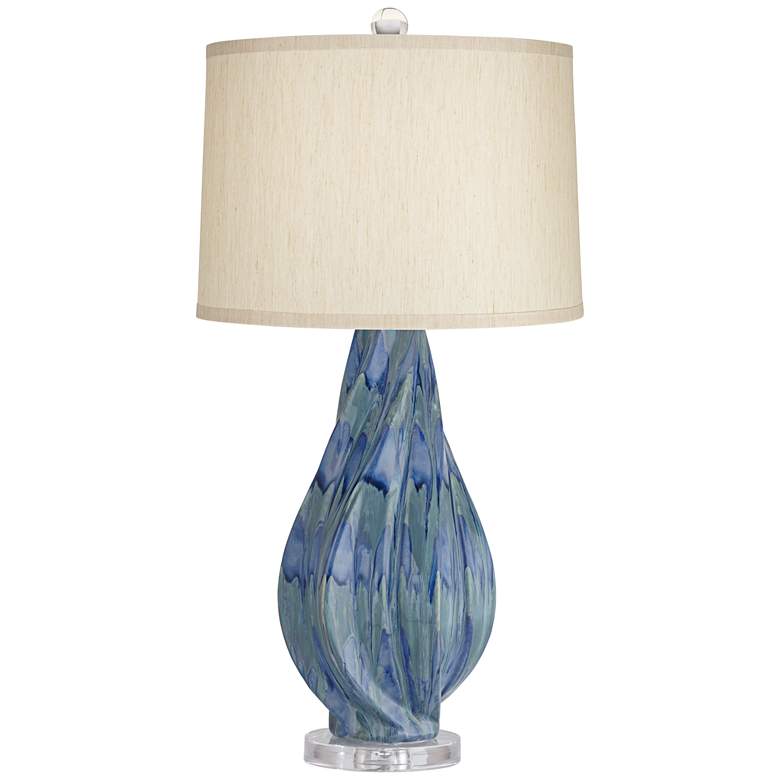 Possini Euro Teresa Teal Drip Ceramic Table Lamp