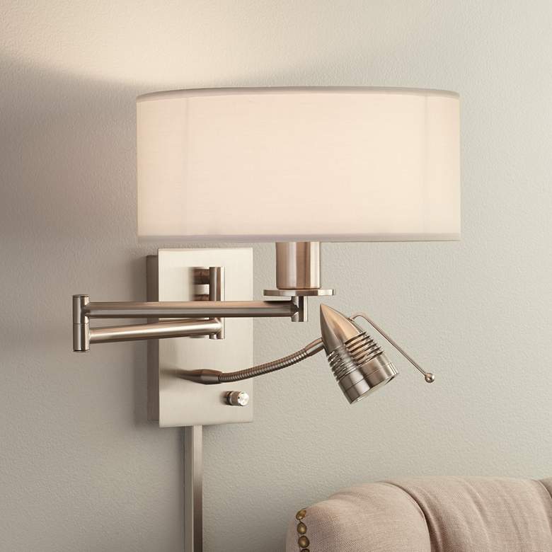 Image 1 Possini Euro Tesoro Plug-In Swing Arm Wall Lamp with LED Reading Arm