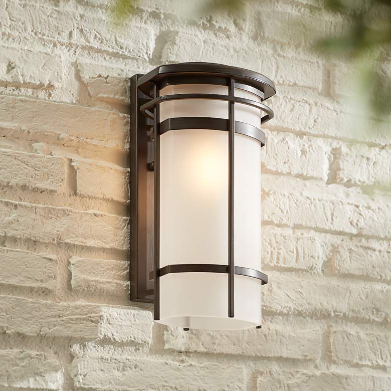 Image 1 Possini Euro Theola 12 3/4 inch High Bronze Outdoor LED Wall Light