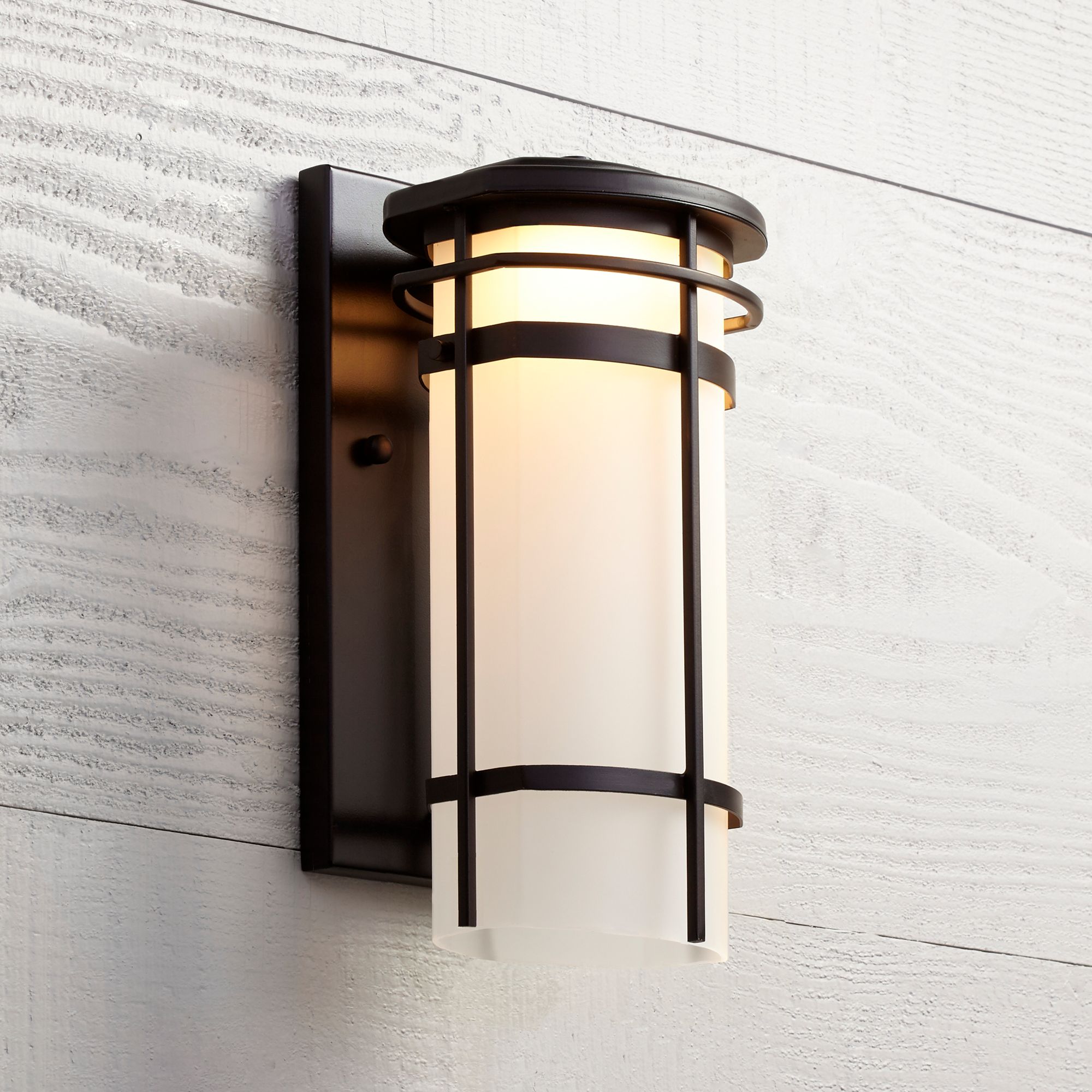 Possini Euro Theola 12 3/4" High Bronze Outdoor Wall Light in scene