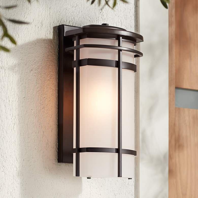 Image 1 Possini Euro Theola 16 1/4" Bronze and Glass Outdoor LED Wall Light