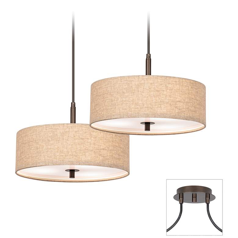Image 1 Possini Euro Tiger Bronze Cream Drum 2-Light Pendant