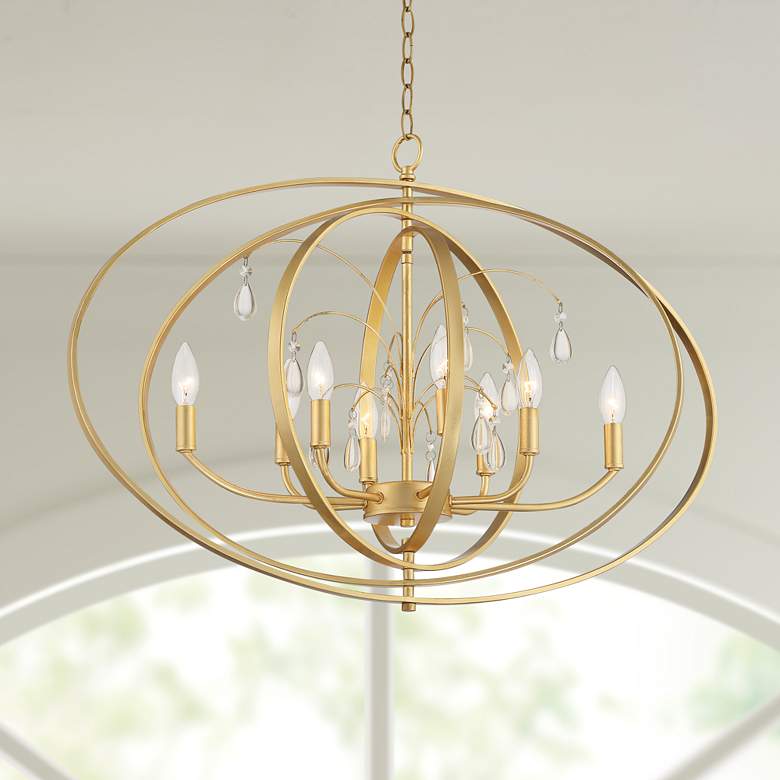 Image 1 Possini Euro Tiller 32" Crystal and Gold Leaf 8-Light Oval Pendant