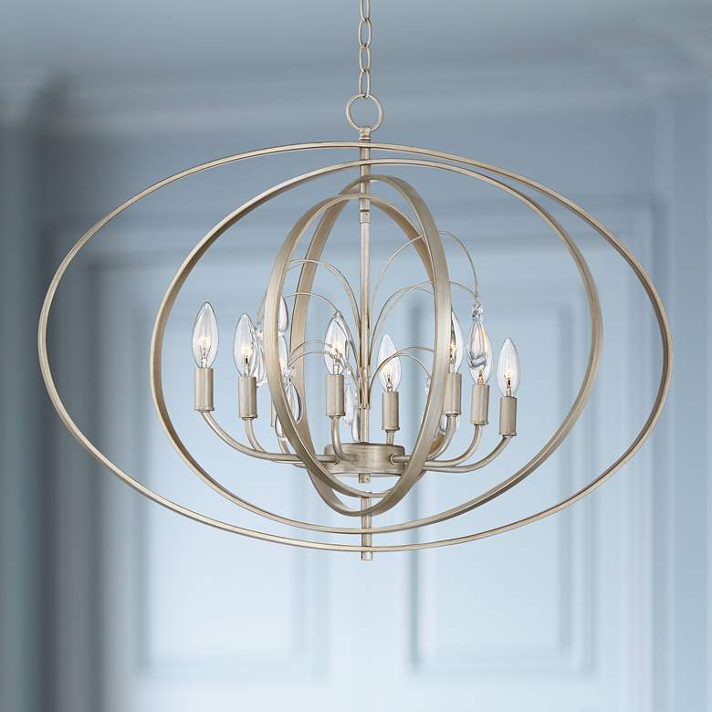 Image 2 Possini Euro Tiller 32" Wide Satin Silver Oval Orb Pendant Light