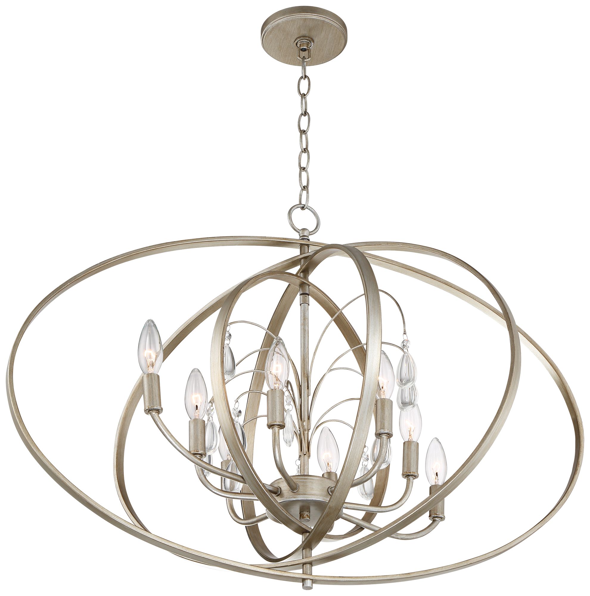 Possini Euro Tiller 32" Wide Satin Silver Oval Orb Pendant Light in scene