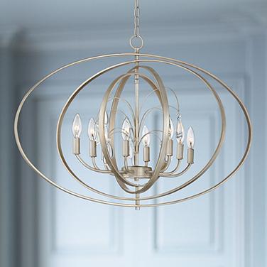 Possini Euro Tiller 32" Wide Satin Silver Oval Orb Pendant Light