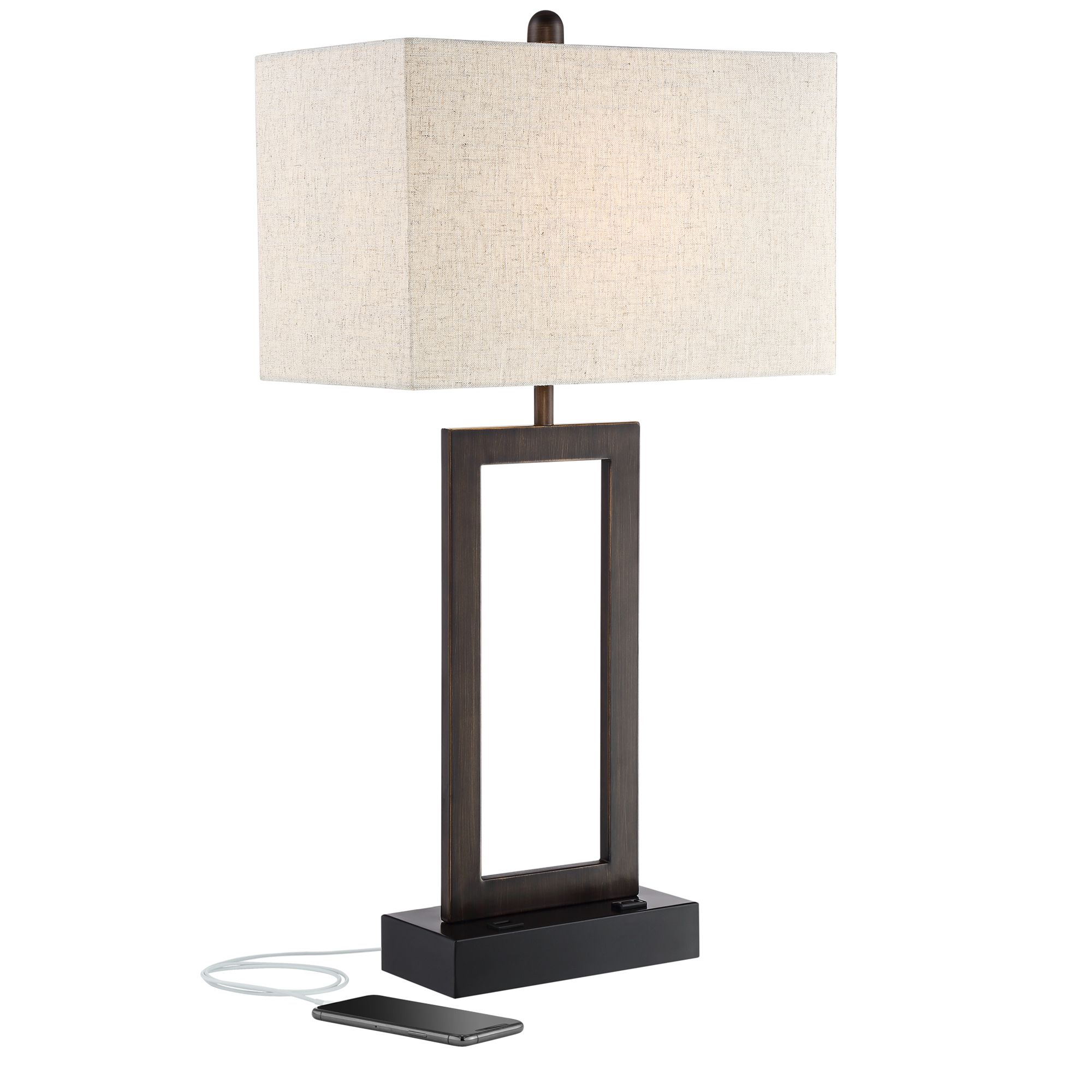 Image 2 Possini Euro Todd 30" Open Base Bronze Metal USB and Outlet Table Lamp