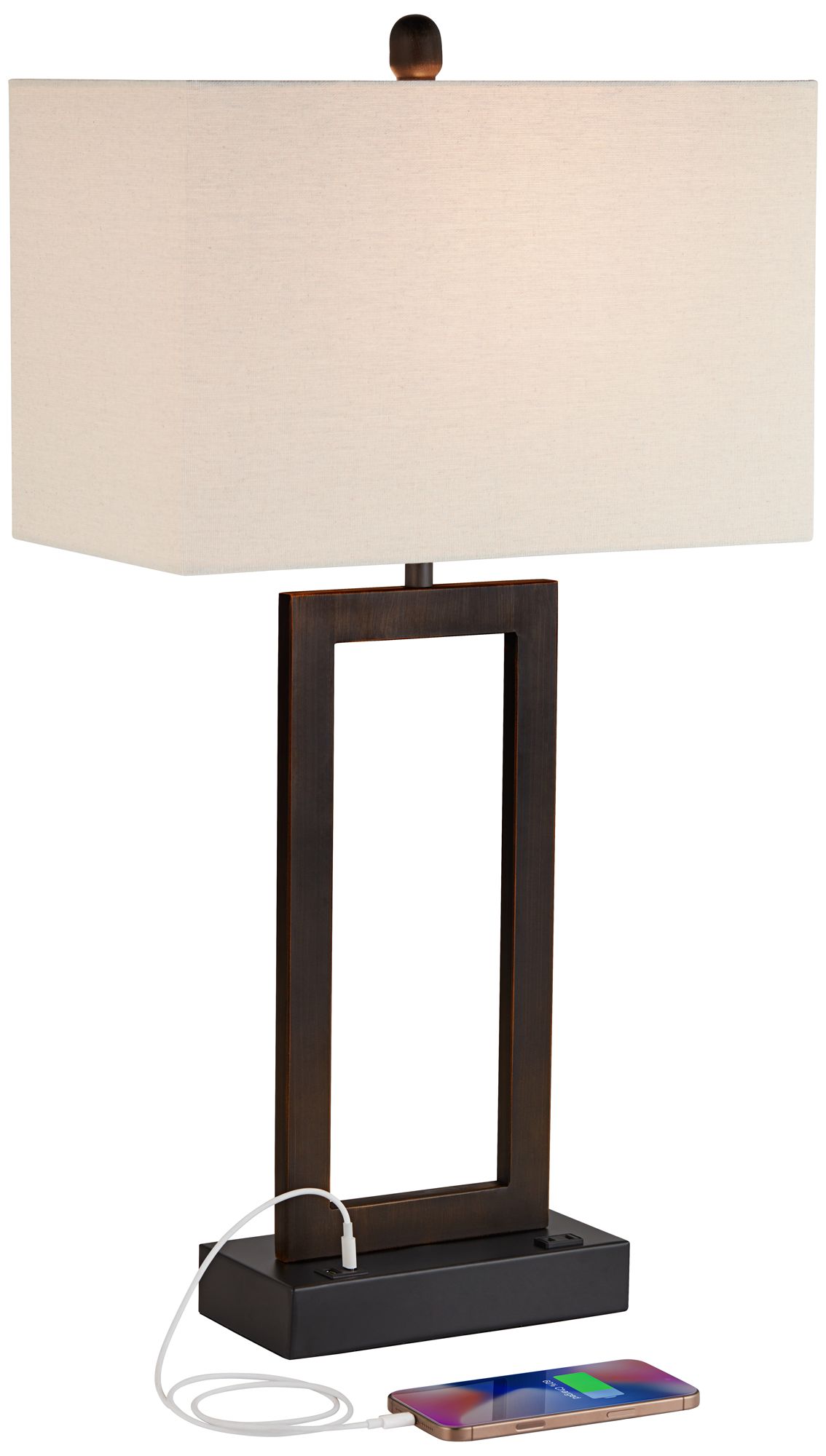 Image 3 Possini Euro Todd 30" Open Base Bronze Metal USB and Outlet Table Lamp more views