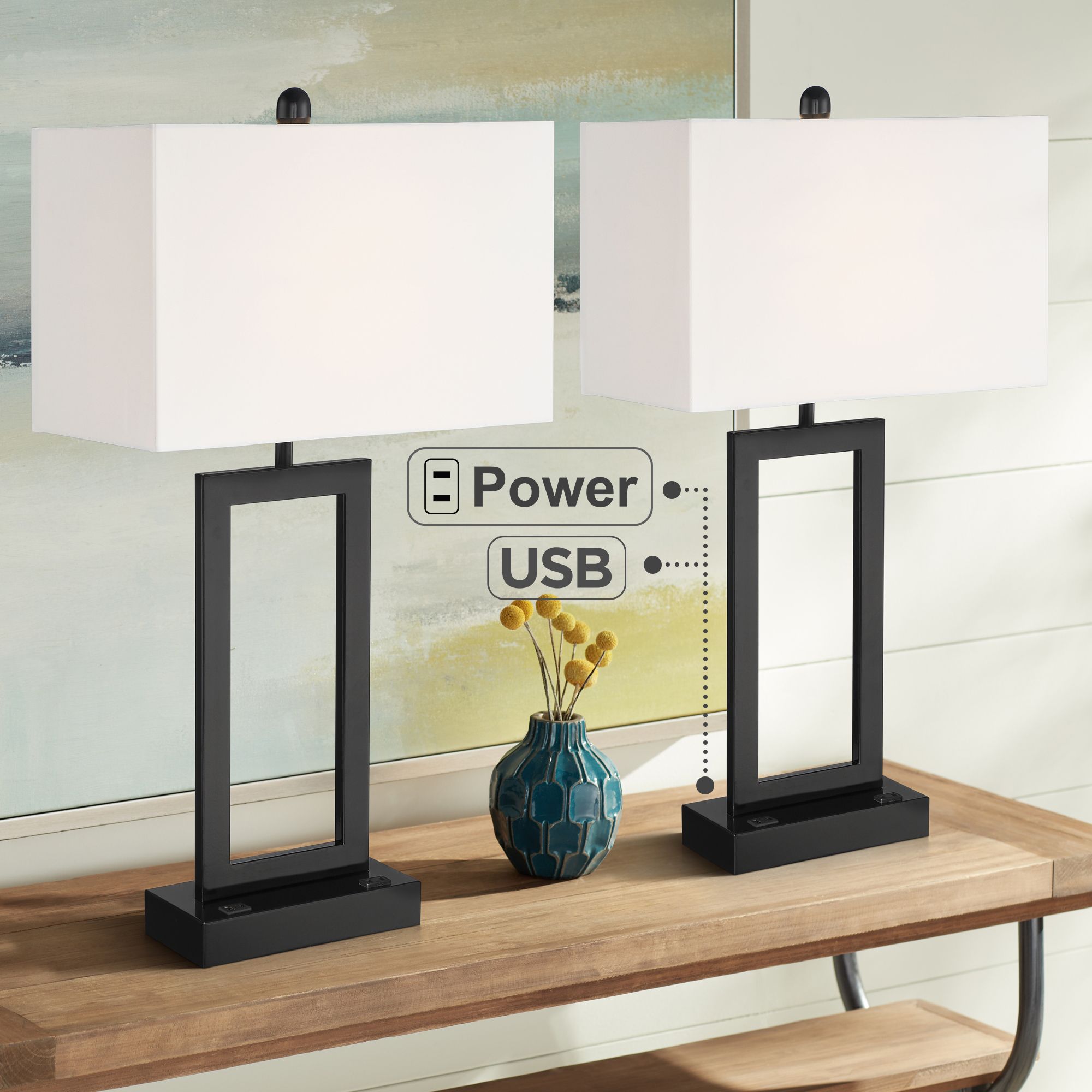 Possini Euro Todd 30" Open Base USB and Outlet Table Lamps Set of 2