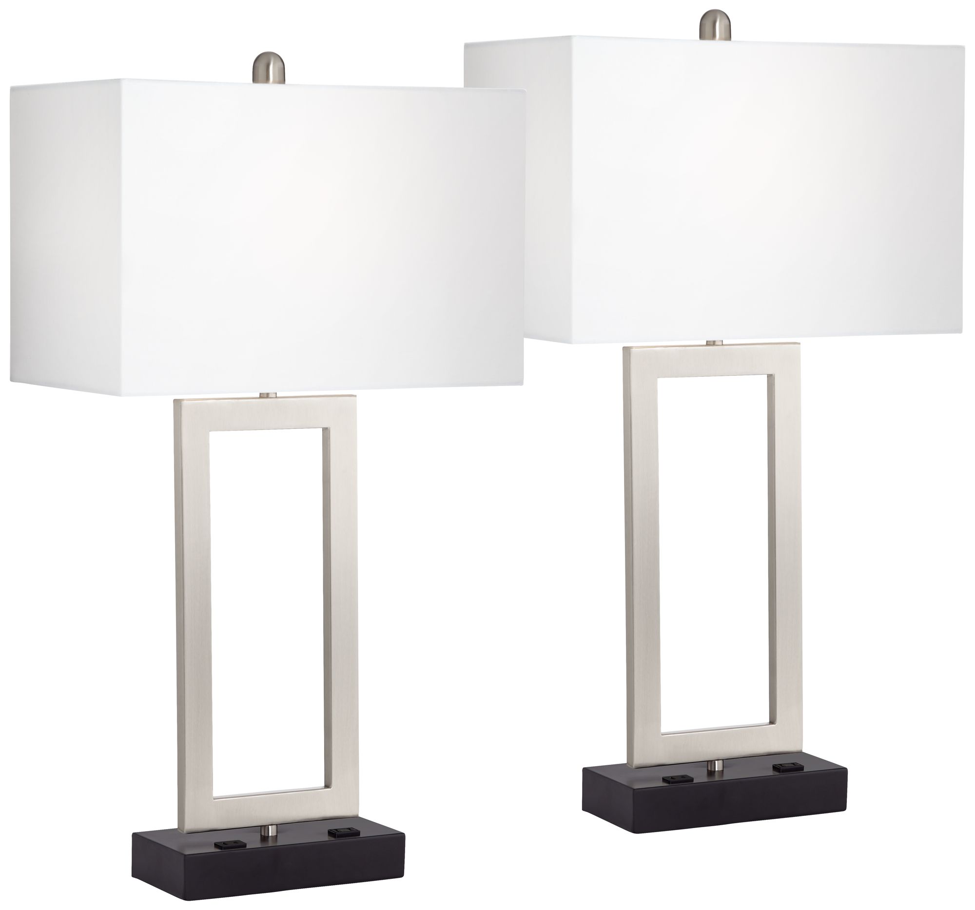 Image 2 Possini Euro Todd Brushed Nickel USB and Outlet Table Lamps Set of 2