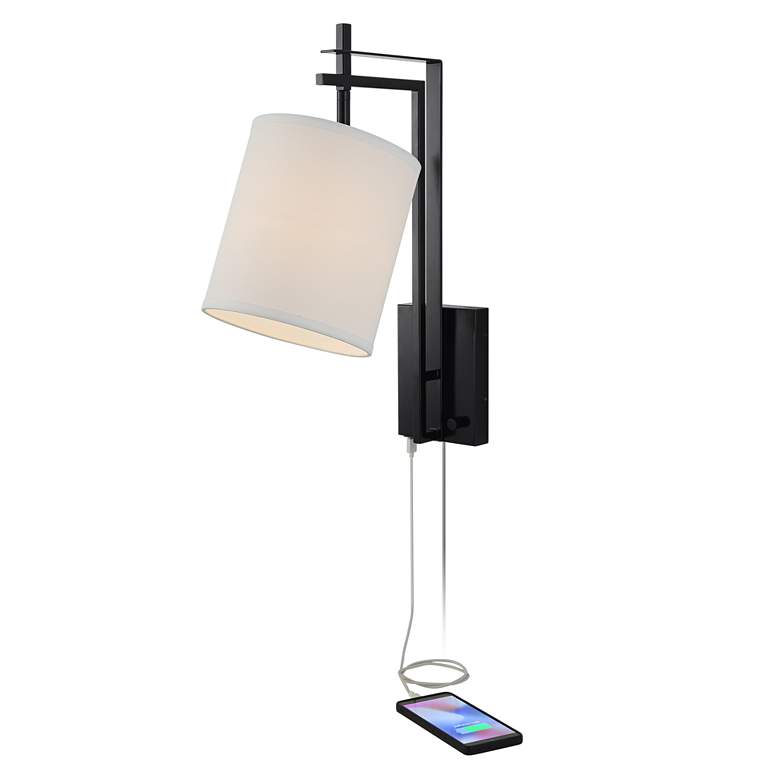 Image 3 Possini Euro Torrance Plug-In Wall Lamp with Dual USB Ports more views