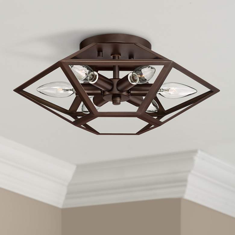 Image 1 Possini Euro Trapezoid 13 1/2 inchW Bronze Ceiling Light