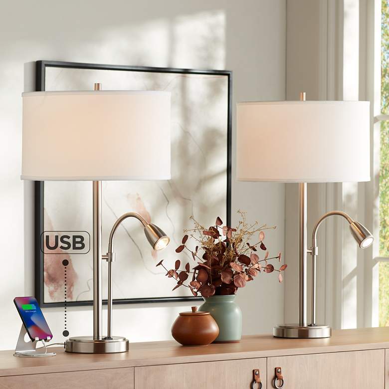 Image 1 Possini Euro Traverse 29 1/2" Modern LED Gooseneck USB Lamps Set of 2