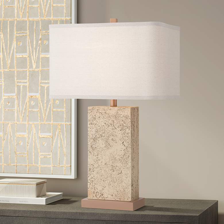 Image 1 Possini Euro Travertine 31 1/2" High Faux Marble Modern Table Lamp