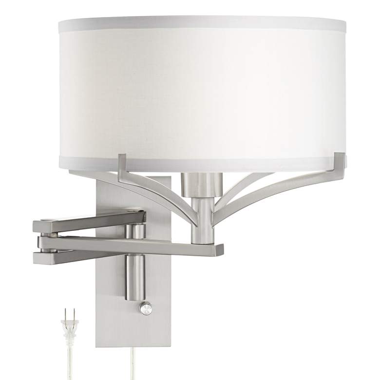 Image 2 Possini Euro Tremont Brushed Nickel Modern Swing Arm Plug-In Wall Lamp
