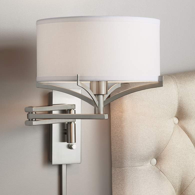 Image 1 Possini Euro Tremont Brushed Nickel Modern Swing Arm Plug-In Wall Lamp
