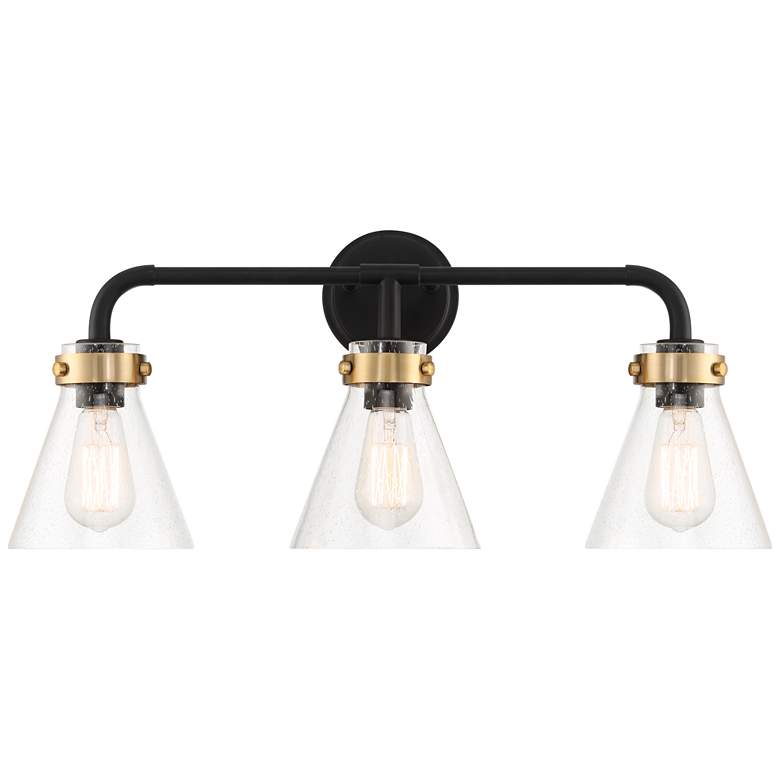 Image 2 Possini Euro Trilogy 25 3/4" Wide Black and Brass 3-Light Bath Light