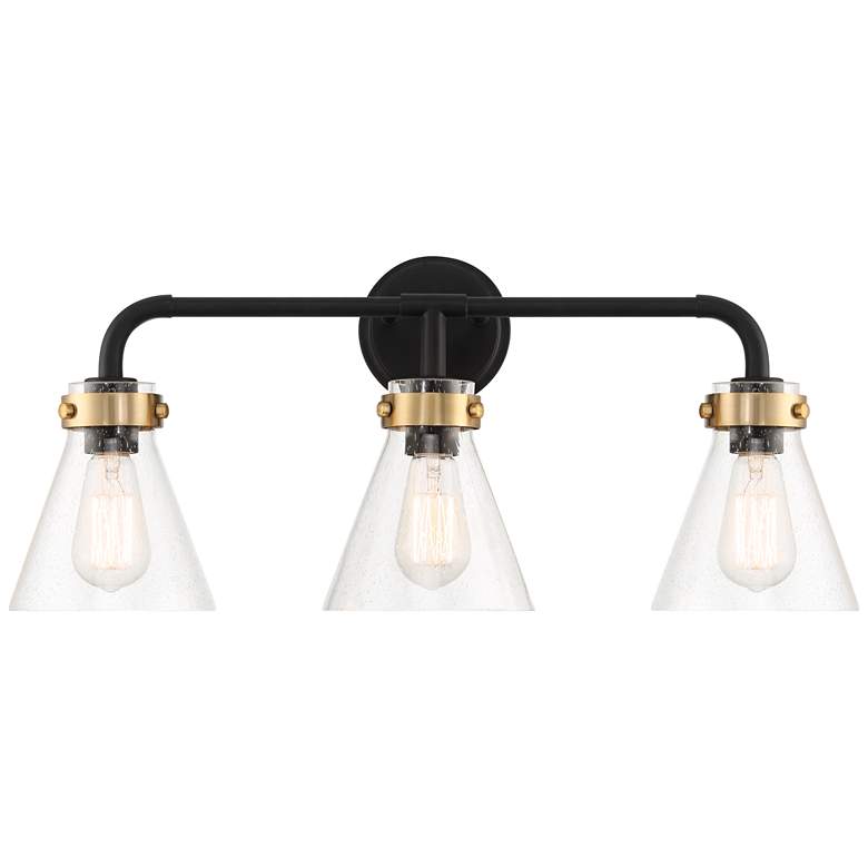 Image 2 Possini Euro Trilogy 25 3/4 inch Wide Black and Brass 3-Light Bath Light