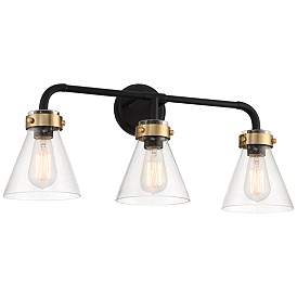 Image5 of Possini Euro Trilogy 25 3/4" Wide Black and Brass 3-Light Bath Light more views