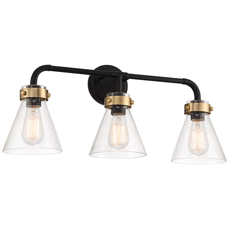 Image 5 Possini Euro Trilogy 25 3/4 inch Wide Black and Brass 3-Light Bath Light more views