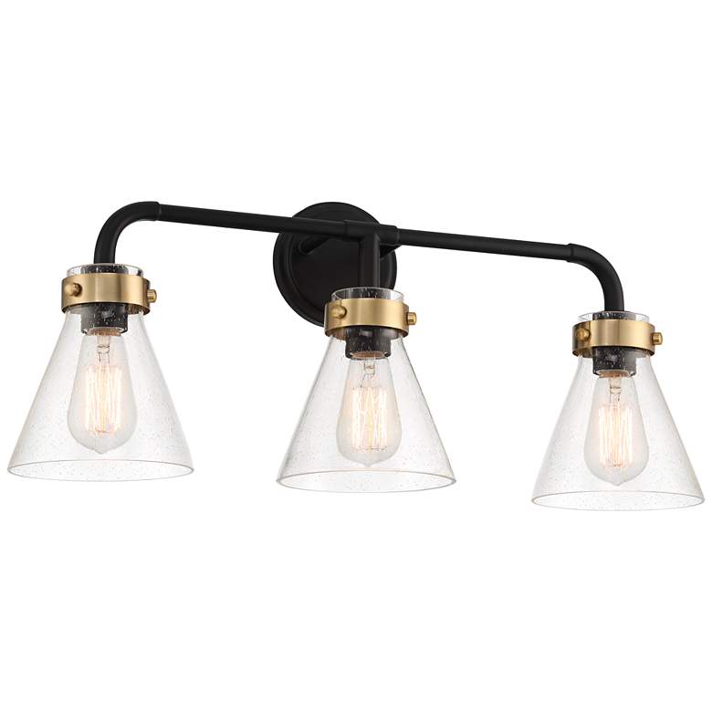 Image 5 Possini Euro Trilogy 25 3/4" Wide Black and Brass 3-Light Bath Light more views