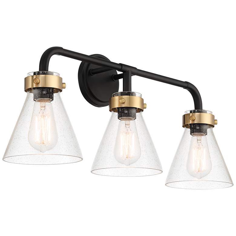Image 6 Possini Euro Trilogy 25 3/4" Wide Black and Brass 3-Light Bath Light more views
