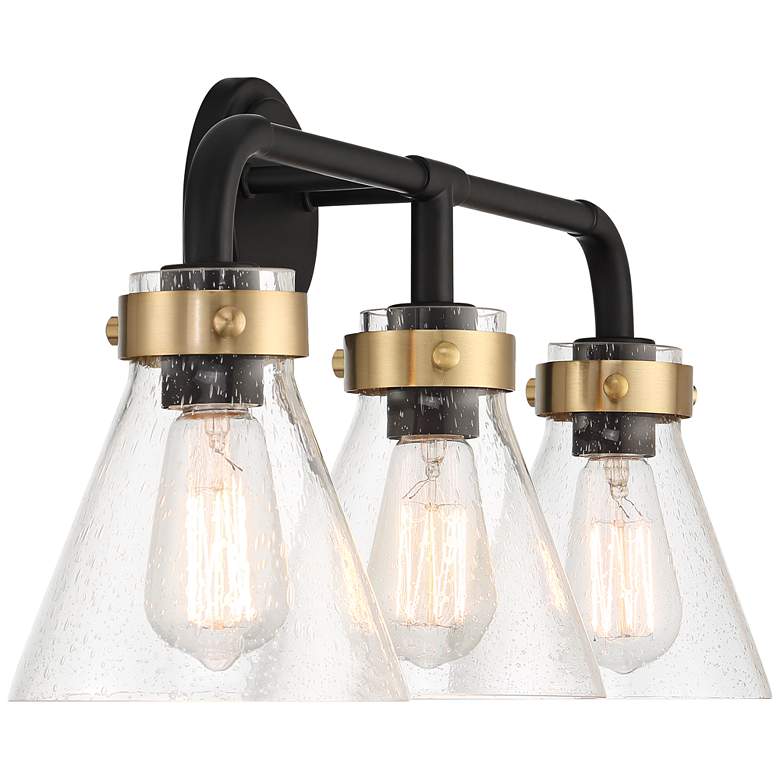 Image 7 Possini Euro Trilogy 25 3/4" Wide Black and Brass 3-Light Bath Light more views