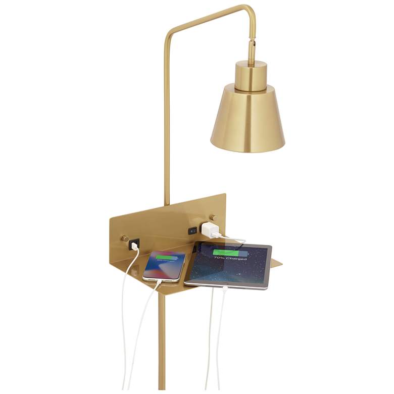 Possini Euro Trina Plug-In Wall Lamp Shelf with Dual USB Port and Outlet more views