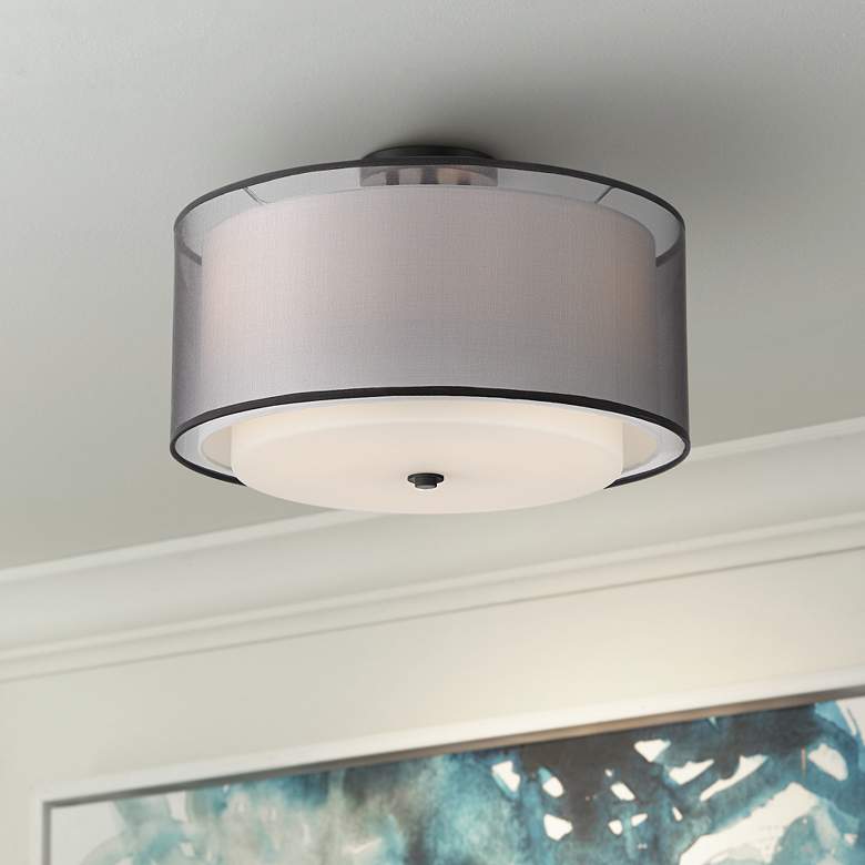 Image 1 Possini Euro Triplicate 13" Wide Black Drum Ceiling Light