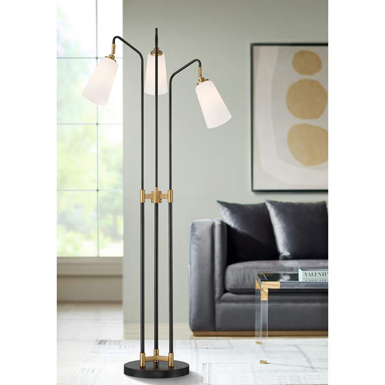 Image 1 Possini Euro Tripoli 3-Light Tree Floor Lamp Black with Warm Gold