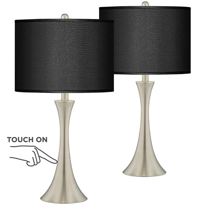 Image 1 Possini Euro Trish Brushed Nickel and Black Touch Table Lamps Set of 2
