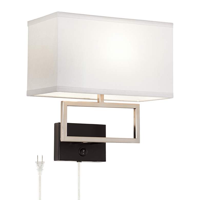 Image 3 Possini Euro Trixie 13" Brushed Nickel Rectangle Plug-In Wall Lamp