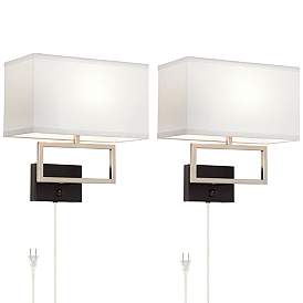 Image3 of Possini Euro Trixie Brushed Nickel Rectangle Plug-In Wall Lamps Set of 2