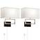 Possini Euro Trixie Brushed Nickel Rectangle Plug-In Wall Lamps Set of 2