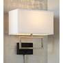 Possini Euro Trixie Brushed Nickel Rectangle Plug-In Wall Lamps Set of 2 in scene