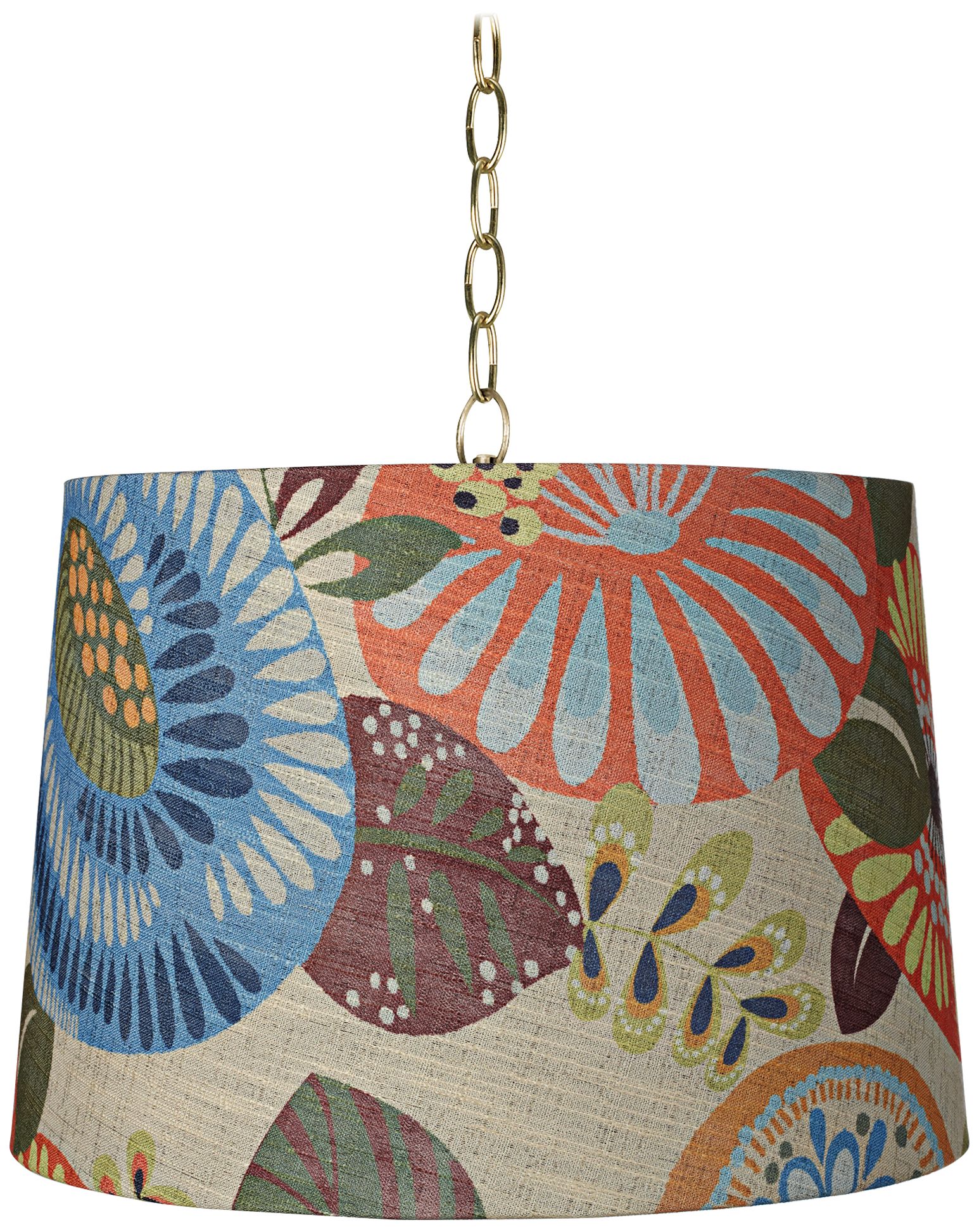 Image Possini Euro Tropic Drum 16" Wide Antique Brass Shaded Pendant Light