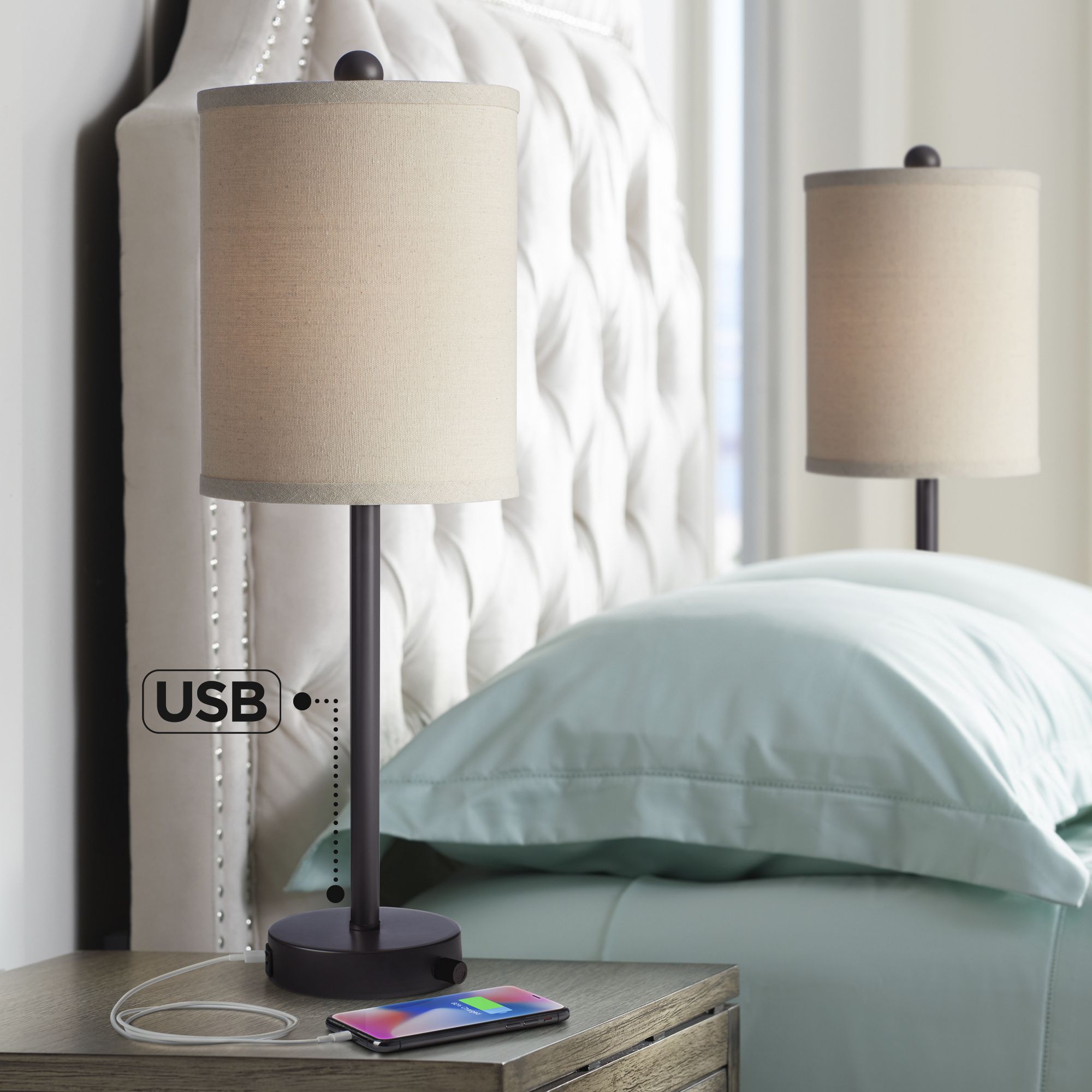 Possini Euro Trotter 23 3/4" Bronze USB Outlet Lamps Set of 2